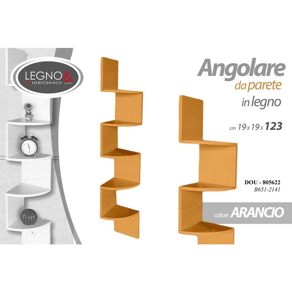 Libreria Scaffale Mensole Parete Angolare Moderna 5 Ripiani ad Angolo Arancione