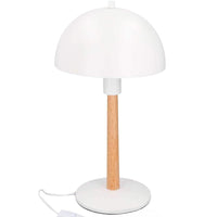 Lampada Tavolo Lume da Comodino Plastica e Legno Bianco Abatjour Design Moderno