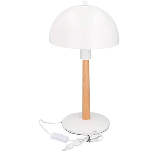 Lampada Tavolo Lume da Comodino Plastica e Legno Bianco Abatjour Design Moderno