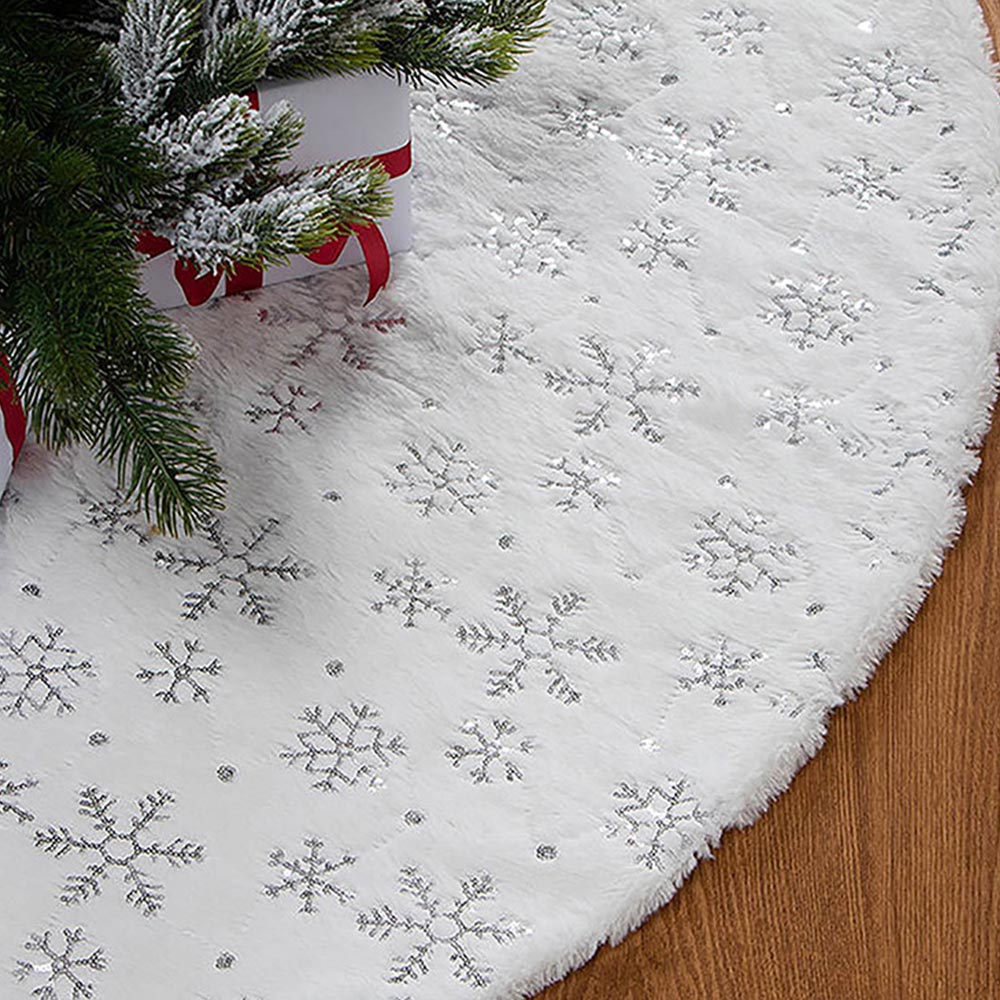 Tappeto Gonna Copertura Base Albero di Natale 80cm Peluche Fiocco di Neve Silver