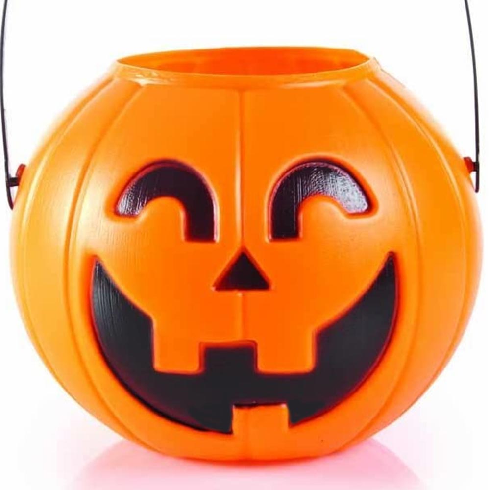 Cestino Dolci Zucca Halloween Dolcetto o Scherzetto 18cm con Manico in Plastica