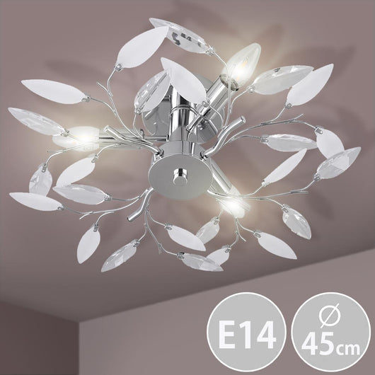 Lampadario Plafoniera Foglie Metallo e Acrilico Design Moderno 3 Lampadine E14