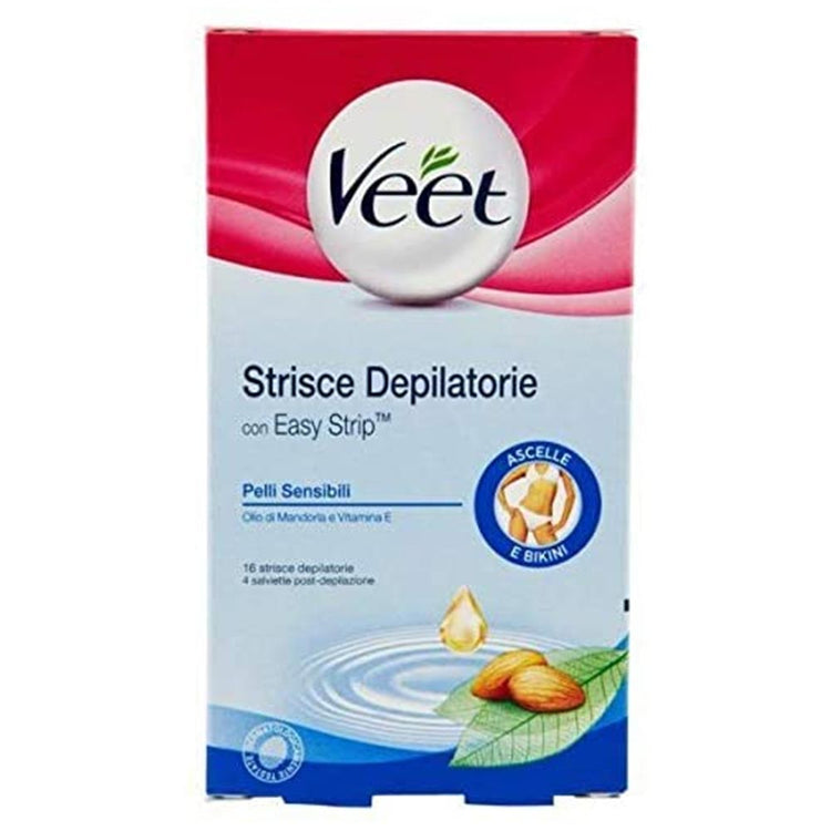 Veet Strisce Depilatorie Ascelle e Bikini Pelli Sensibili con Olio di Mandorle