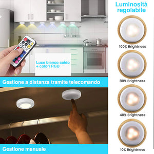 Set 6 Faretti LED Wireless Adesivi Luce Faretto Cambio Colore Doppio Telecomando