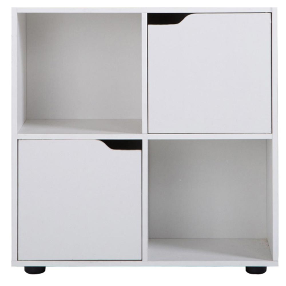 Mobile Armadio Libreria Bassa Design Cubo Moderno 4 Ripiani 2 Ante 60x29cm Bianc