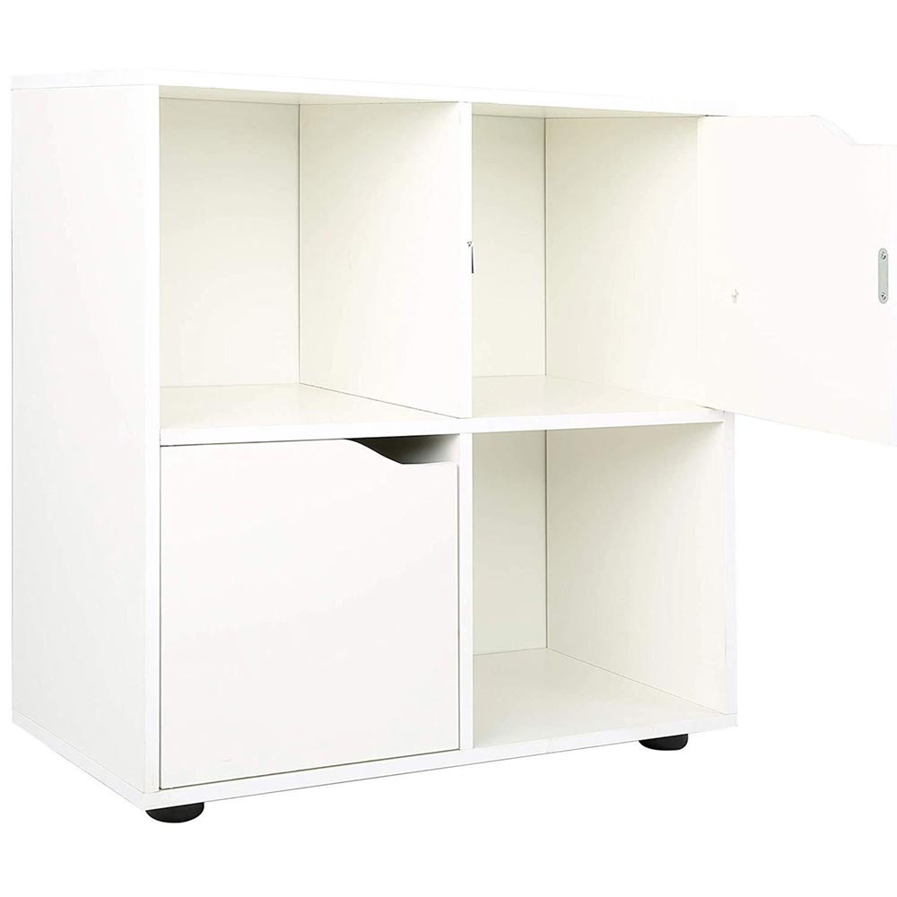 Mobile Armadio Libreria Bassa Design Cubo Moderno 4 Ripiani 2 Ante 60x29cm Bianc