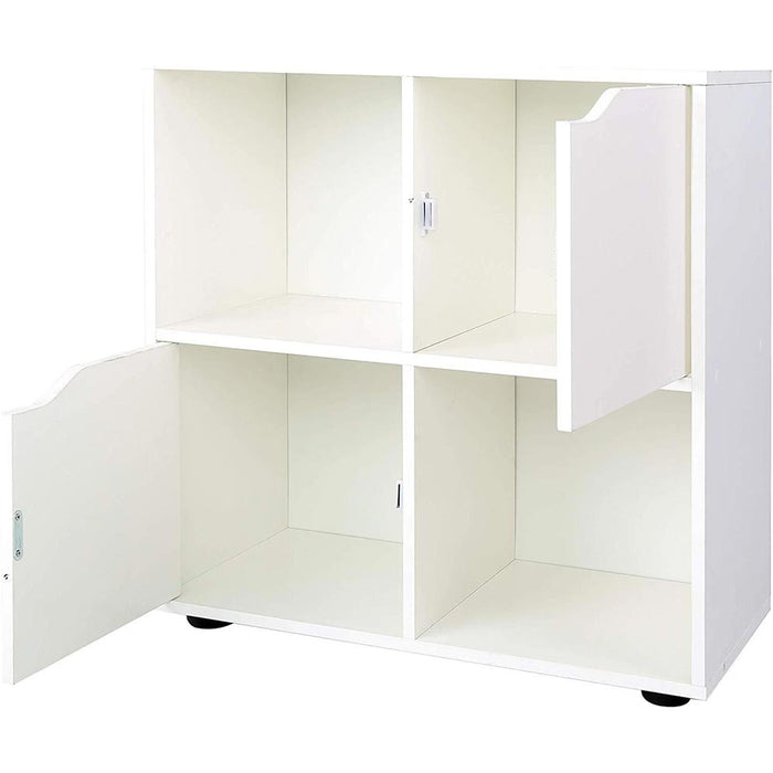 Mobile Armadio Libreria Bassa Design Cubo Moderno 4 Ripiani 2 Ante 60x29cm Bianc