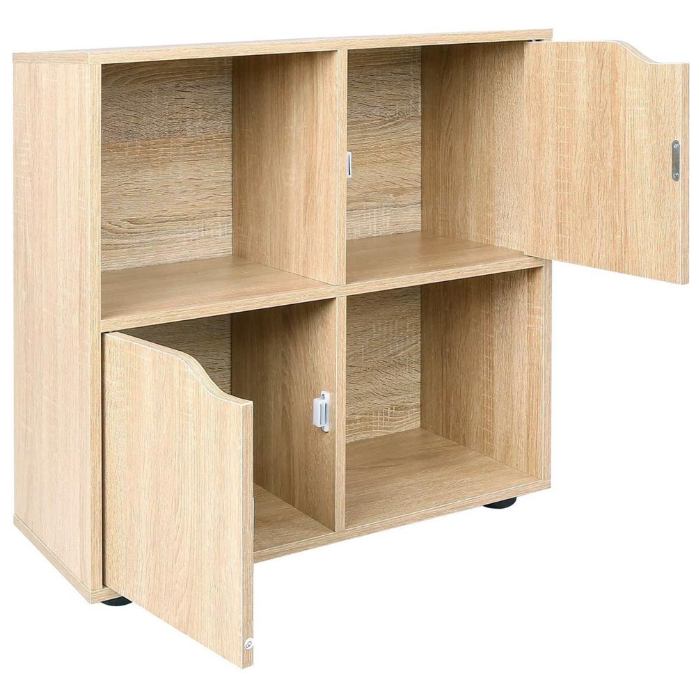 Mobile Armadio Libreria Bassa Design Cubo Moderno 4 Ripiani 2 Ante 60x29cm Acero