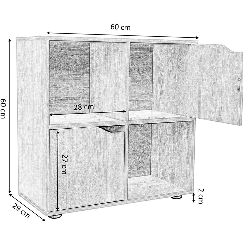 Mobile Armadio Libreria Bassa Design Cubo Moderno 4 Ripiani 2 Ante 60x29cm Bianc