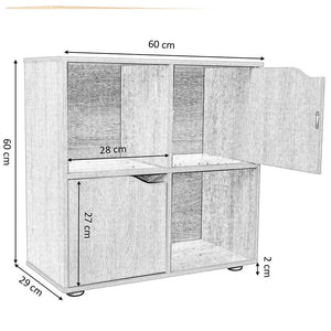 Mobile Armadio Libreria Bassa Design Cubo Moderno 4 Ripiani 2 Ante 60x29cm Acero