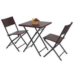 Set Tavolo + 2 Sedie Pieghevole Arredo Esterno Giardino in Polyrattan Coffee