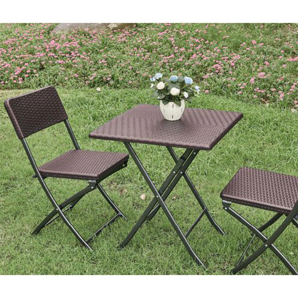 Set Tavolo + 2 Sedie Pieghevole Arredo Esterno Giardino in Polyrattan Coffee