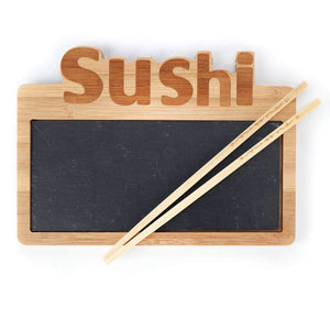 Set Sushi Cibo Giapponese 2 Persone Bacchette Legno Bamboo e Vassoio Ardesia 3pz