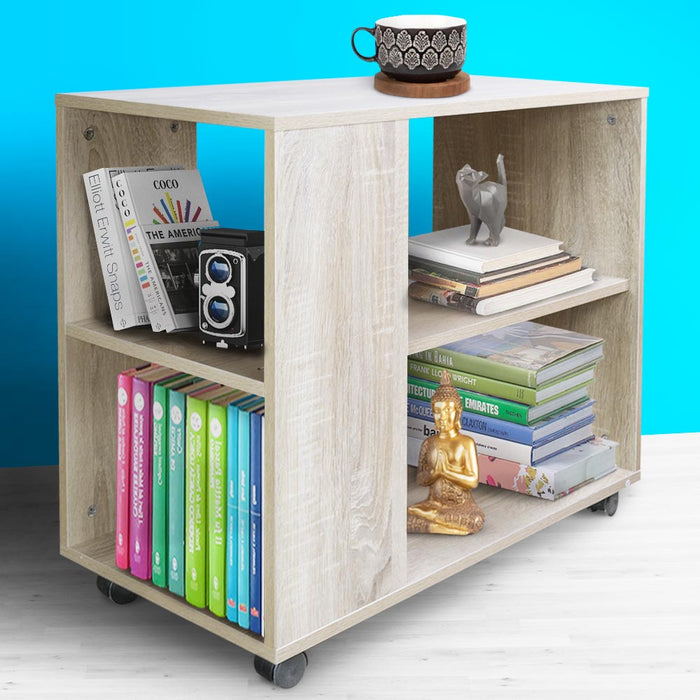 Tavolino Divano Libreria Design Moderno 2 Ripiani con Ruote 70x35x61 Casa Beige