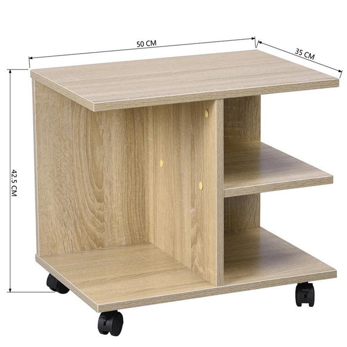 Tavolino Salotto Multifunzione Porta TV Riviste Comodino con Ruote Legno Beige