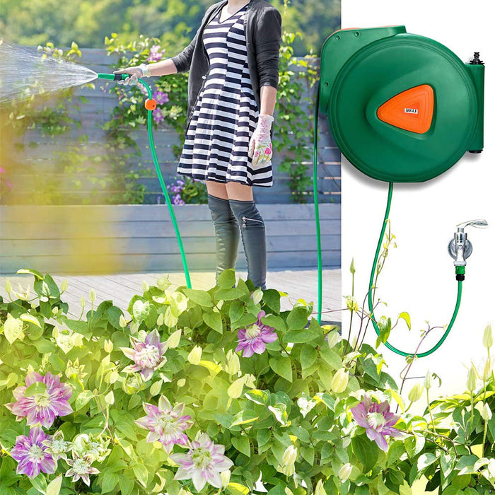 Avvolgitubo Acqua Automatico da Parete Tubo Giardino 30 Mt + 2 Mt Fissaggio muro