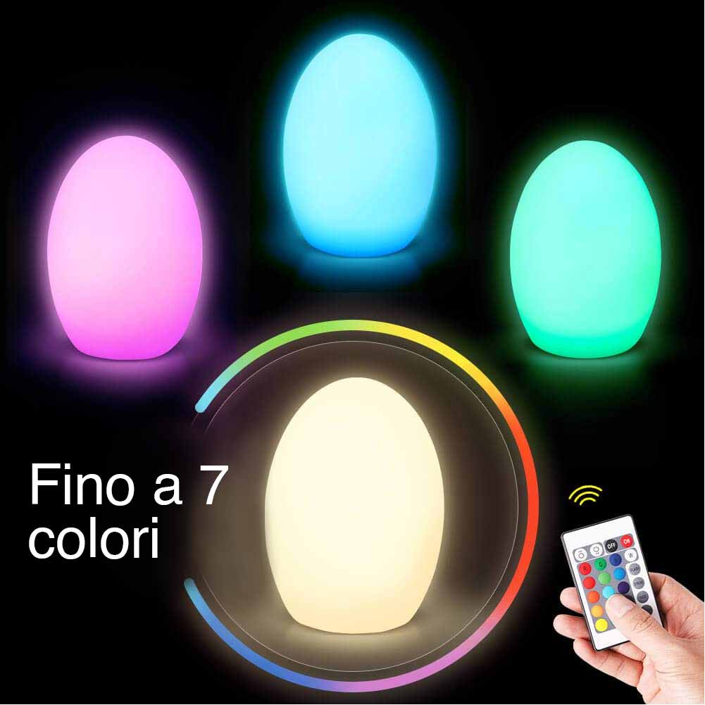 Lampada da Tavolo Forma Uovo LED 7 Colori RGB Telecomando Luce Notte Comodino