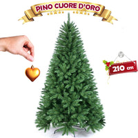 Albero Di Natale 210 Cm Pino Cuore D'oro Verde Folto 975 Rami Base A Croce