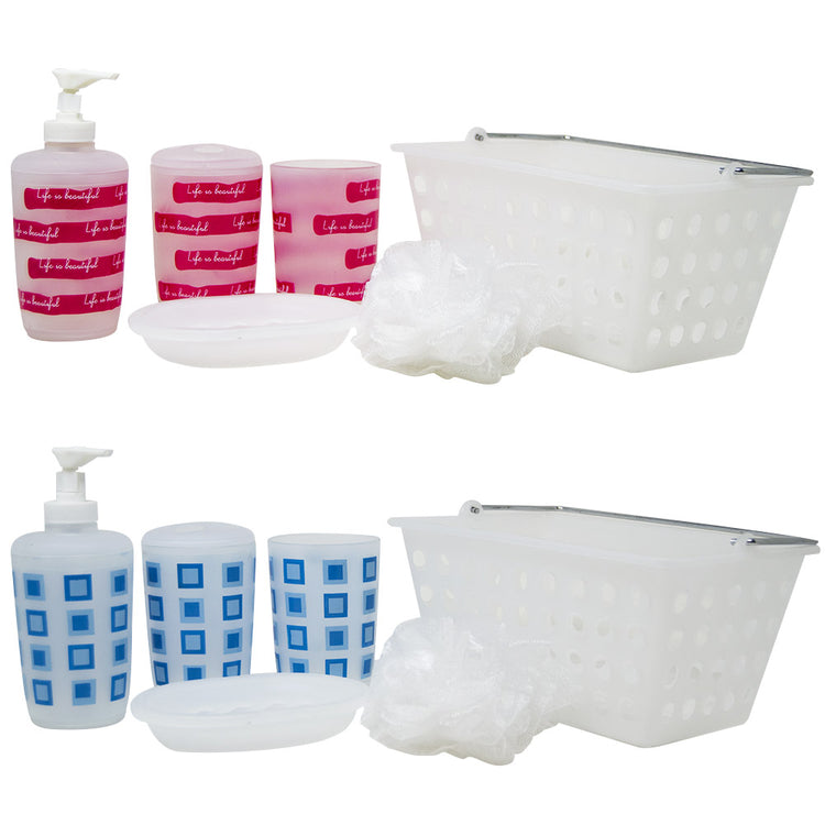 Set Bagno Cestino 6pz Dispenser Portasapone Bicchiere Portaspazzolini Assortiti