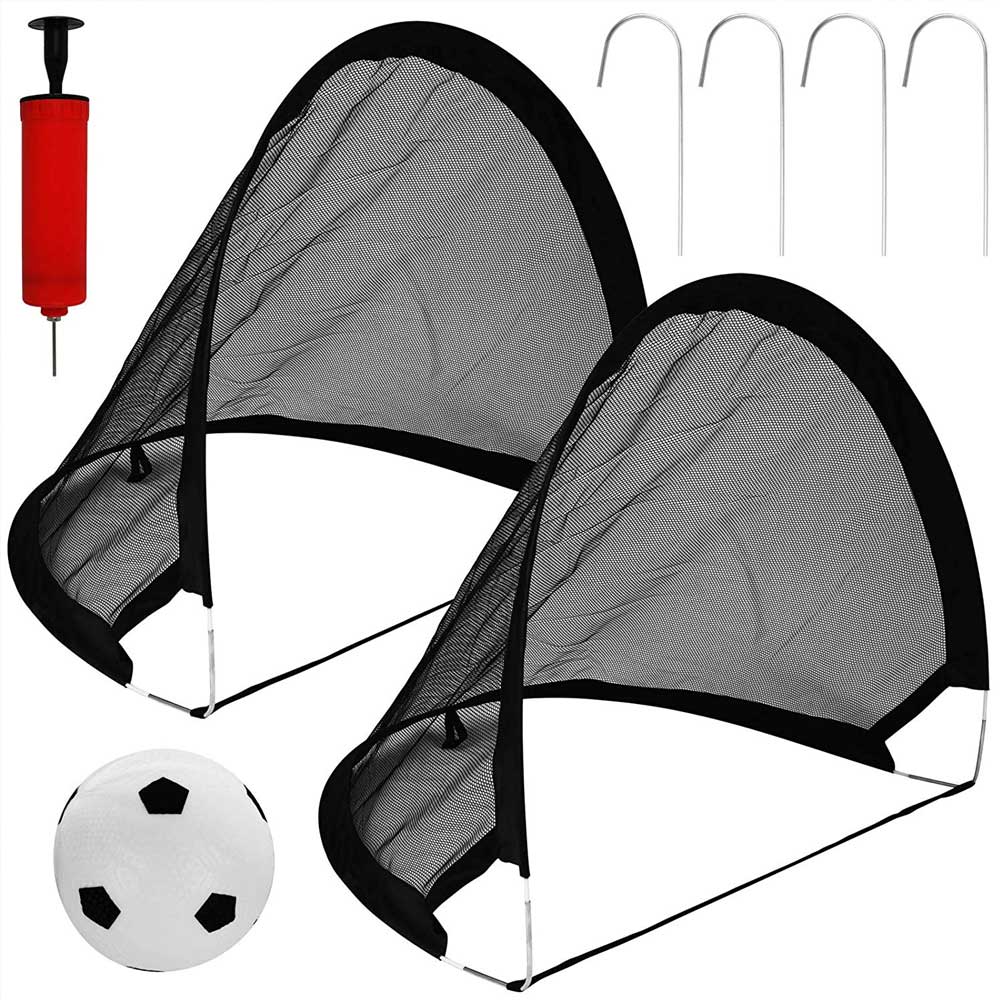 Set 2 Porte da Calcio Pop-Up Pieghevoli Bambini con Pallone e Custodia 120x86cm