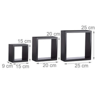 Set 3 Mensole da Parete Moderne Design Cubo Mensola Scaffale in Legno MDF Nero