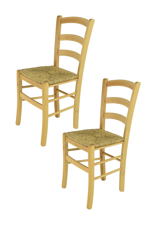 Set 2 Sedie Venice Tommychairs, robusta struttura in legno di faggio verniciata in naturale e seduta in paglia