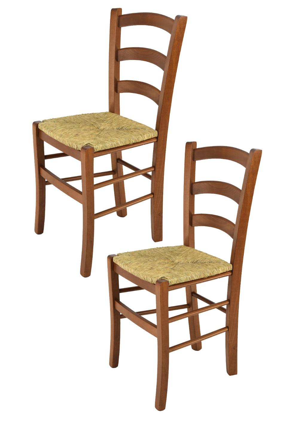 Set 2 Sedie Venice Tommychairs, robusta struttura in legno di faggio verniciata in noce chiaro e seduta in paglia