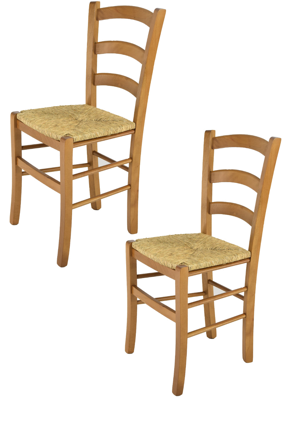 Set 2 Sedie Venice Tommychairs, robusta struttura in legno di faggio verniciata in rovere e seduta in paglia