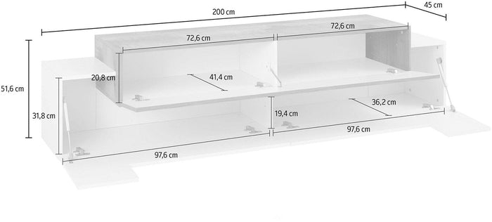 Mobile TV 3 Ante 200x45x51,5 cm Coro Bianco Lucido e Acero Pereira