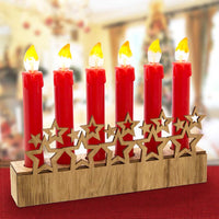 Candelabro Natalizio 6 Candele a Batteria con Base in Legno Decorazione Natale