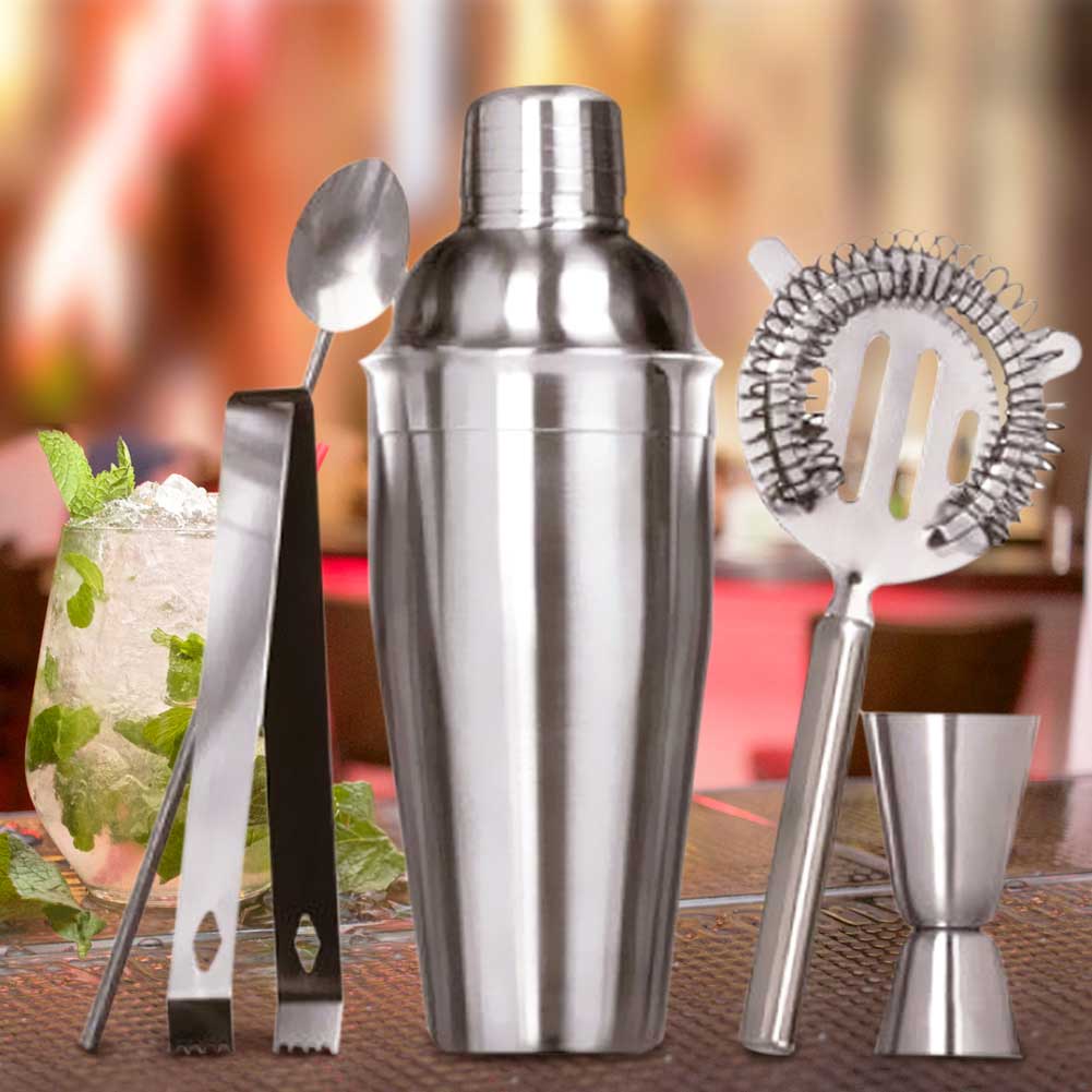 Set da Cocktail Con Shaker Pinza Ghiaccio Misurino Cucchiaio Strainer Barman