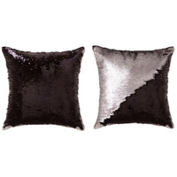 Cuscino Paillettes Federa Effetto Sirena Doppio Colore Nero Silver 40x40 Divano