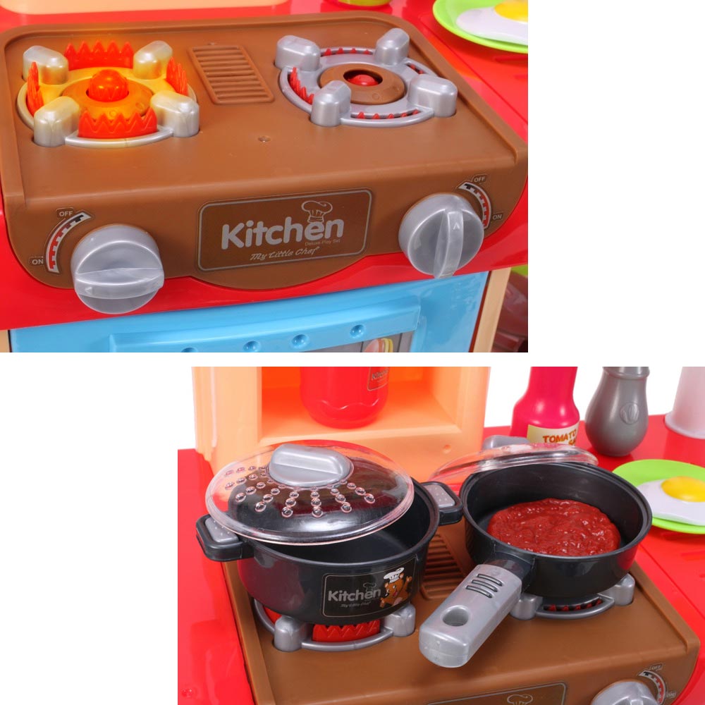 Cucina Giocattolo Bambini Fornello Luci Suoni 30 Accessori Gioco 52x26x72cm