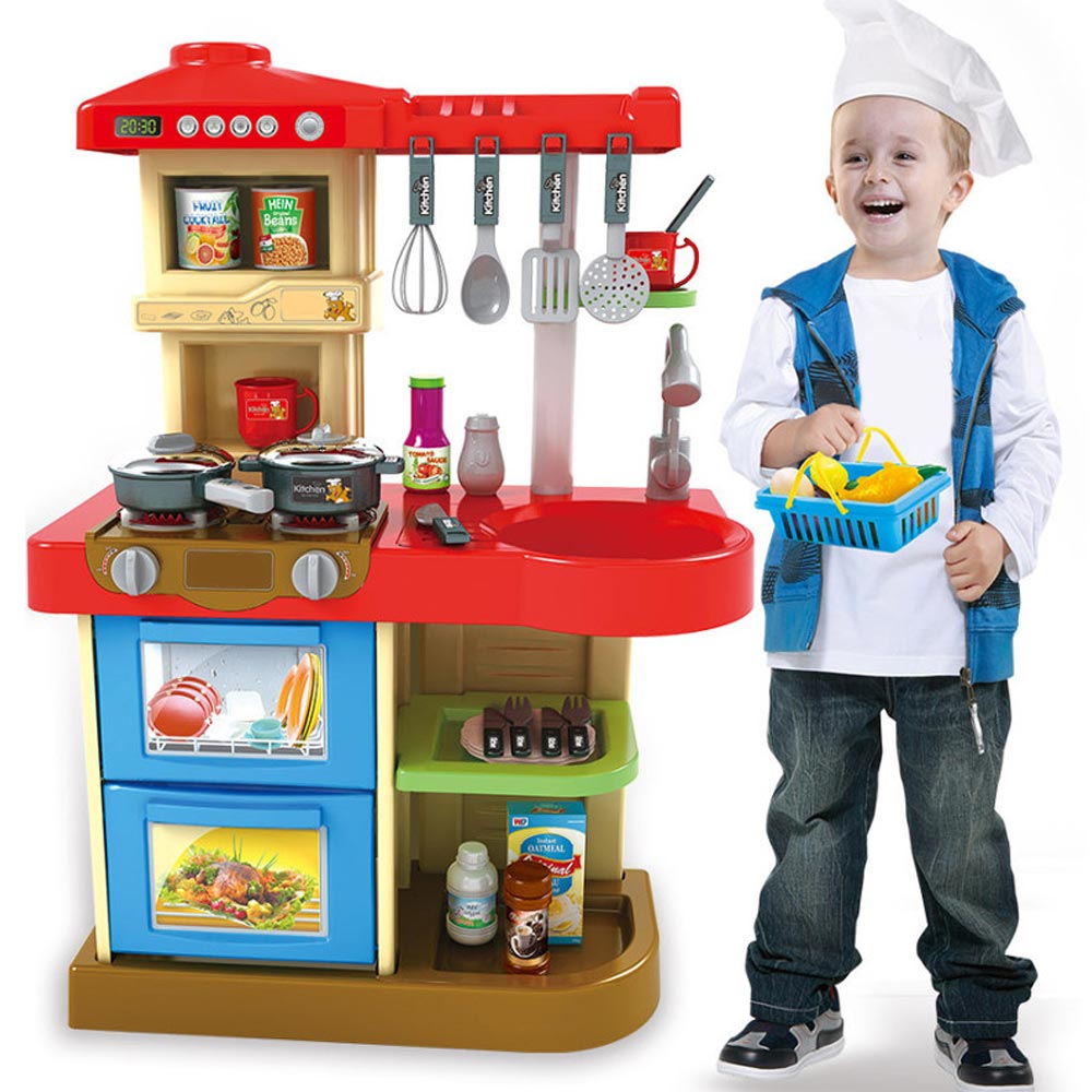 Cucina Giocattolo Bambini Fornello Luci Suoni 30 Accessori Gioco 52x26x72cm