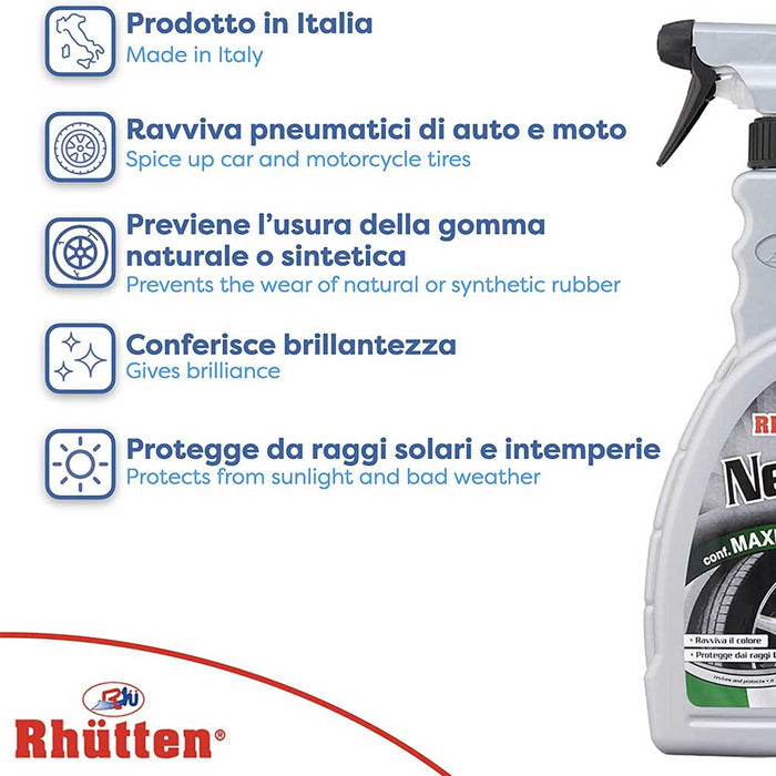 Rhutten Nero Gomme Protettivo Ruote Ravviva Rinnova Pneumatici Auto Moto 750ml