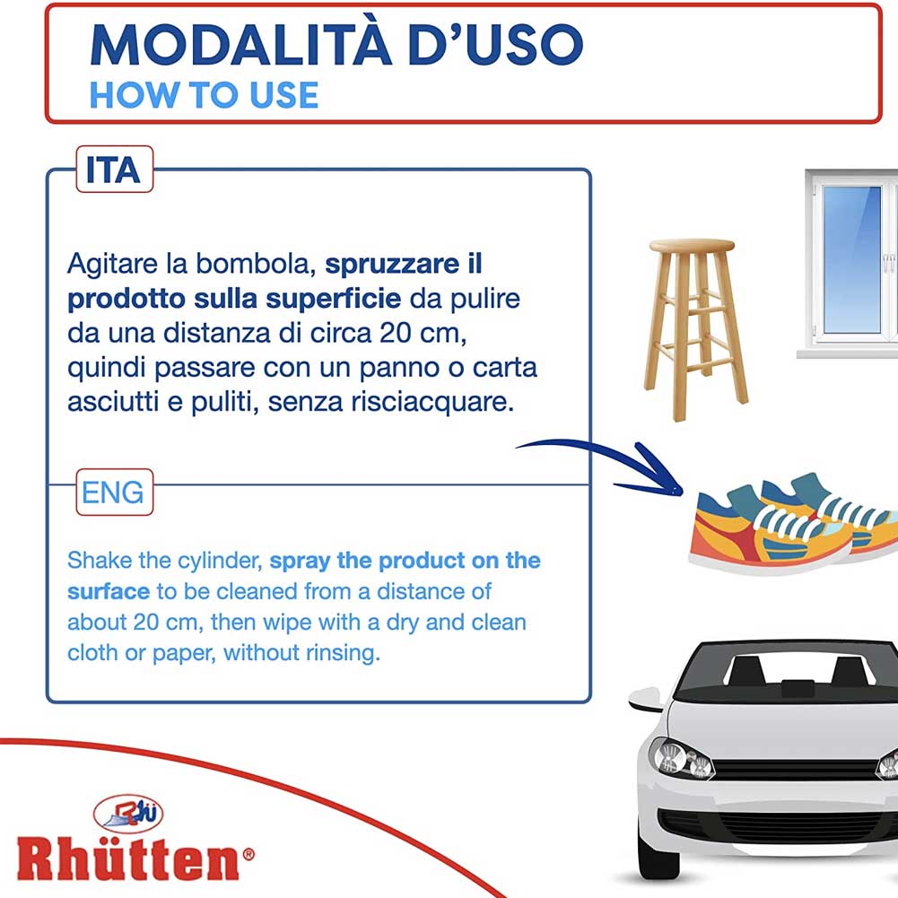 Rhutten Schiuma Multiuso Vetri e Superfici Lavabili Sgrassatore Igienizzante