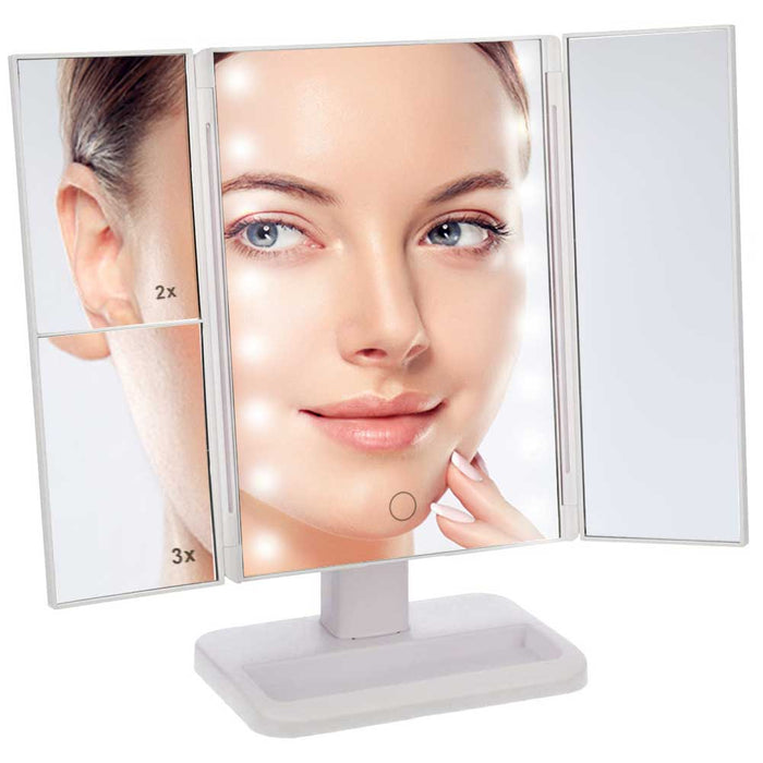 Specchio Cosmetico 16 Luci LED Trucco Estetista Zoom 2x 3x Pieghevole Bianco