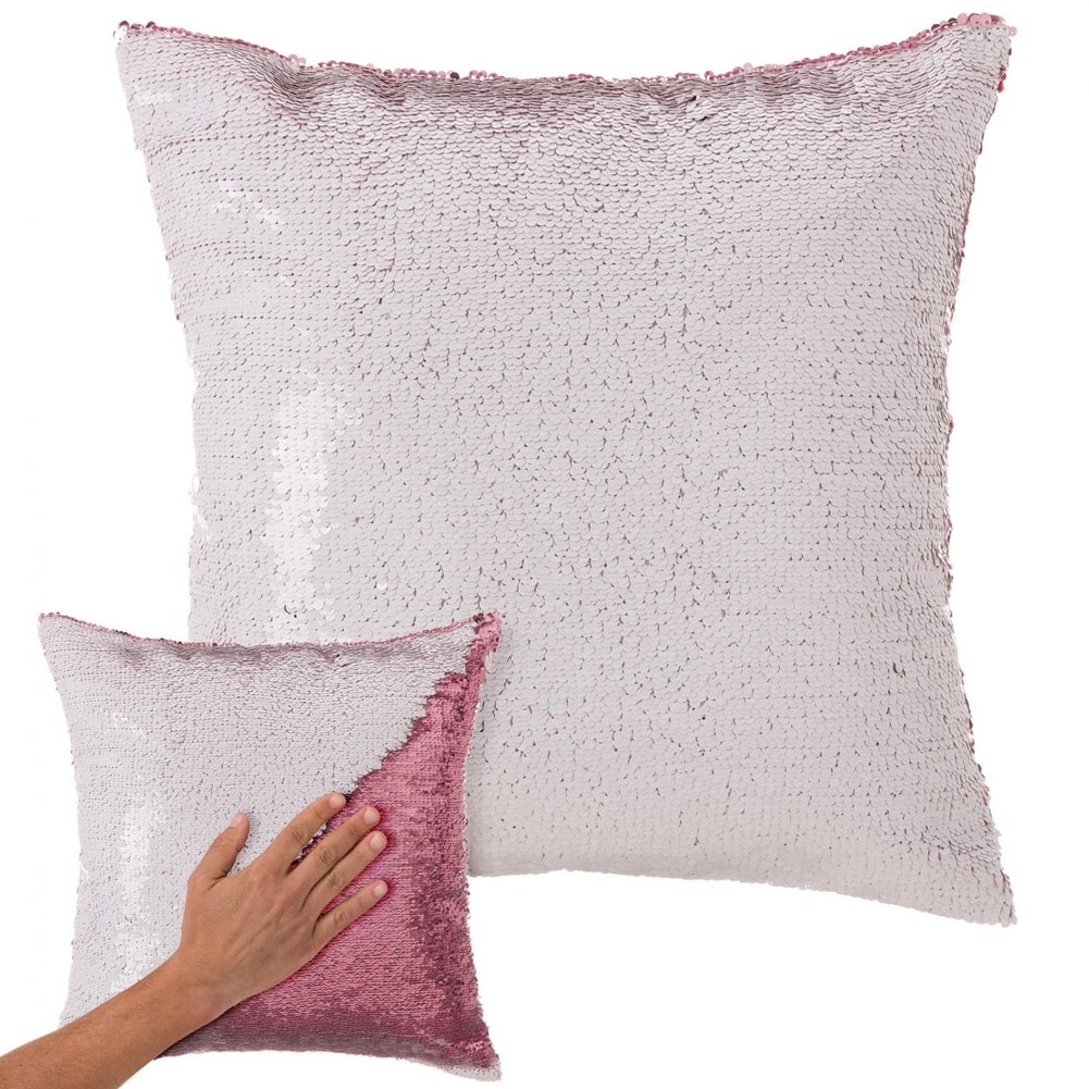 Cuscino Paillettes Federa Effetto Sirena Doppio Bianco Rosa 40x40cm Divano