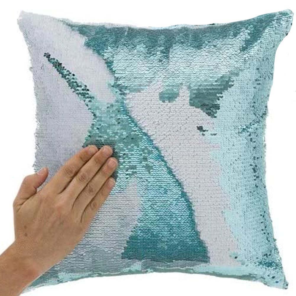 Cuscino Paillettes Federa Effetto Sirena Doppio Colore Unicorno 40x40cm Divano