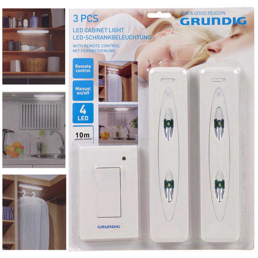 Set 2 Punti Luce Led Con Interruttore Wireless Per Armadio E Mobili Grundig