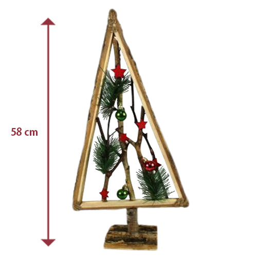 ALBERO DI NATALE IN LEGNO CON RAMETTI E PALLINE ROSSO 58CM DECORAZIONI NATALIZIE