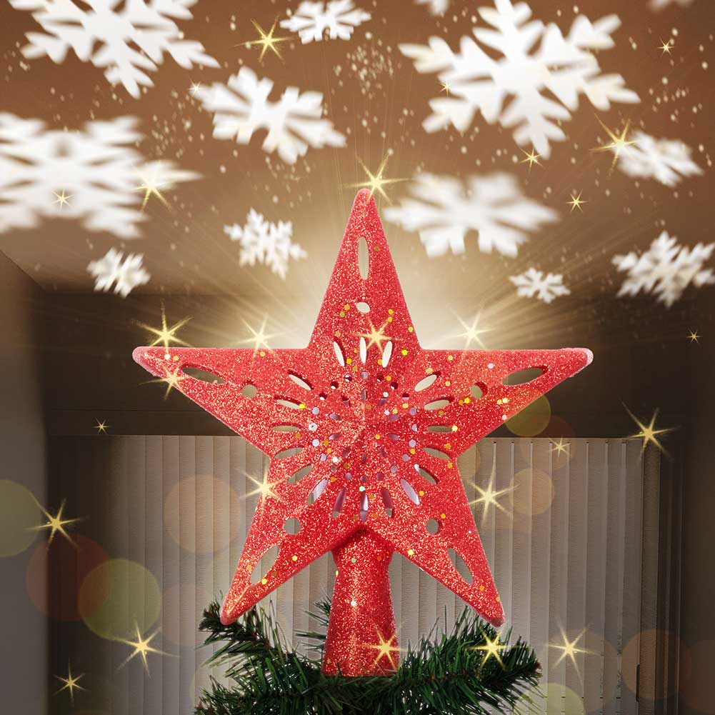 Puntale Proiettore LED per Albero di Natale Forma Stella Rosso Gioco di Luce