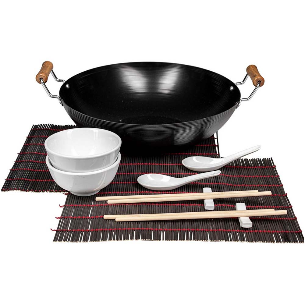 Set Sushi Cibo Giapponese con Padella Wok Bacchette Ciotole e Tovagliette 13pz