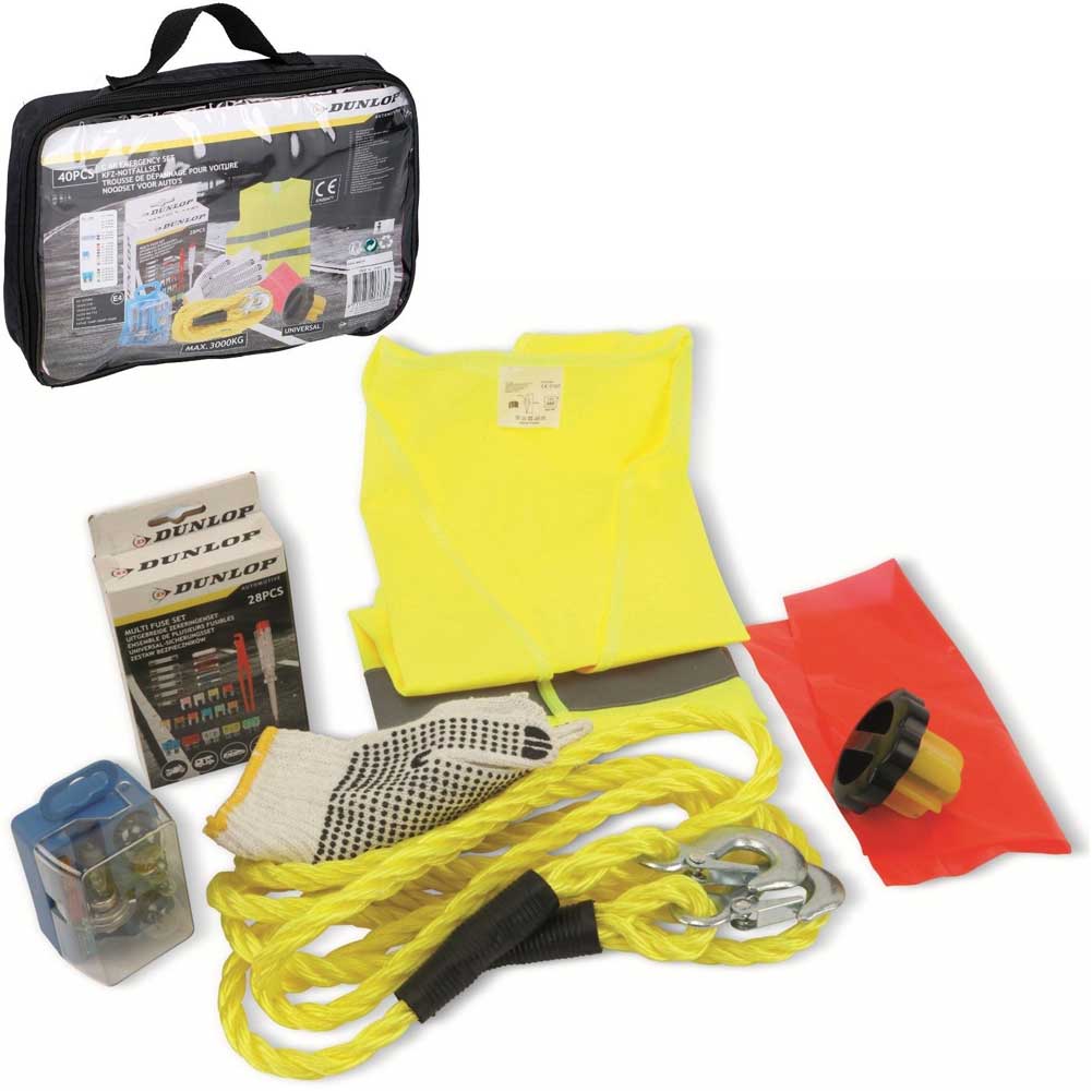 KIt Emergenza Auto con set Lampadine Fari e Fusibili di Ricambio Corda e Guanti