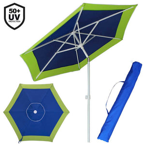 Ombrellone Mare Spiaggia Giardino Acciaio Grande 210cm Verde Blu con Custodia