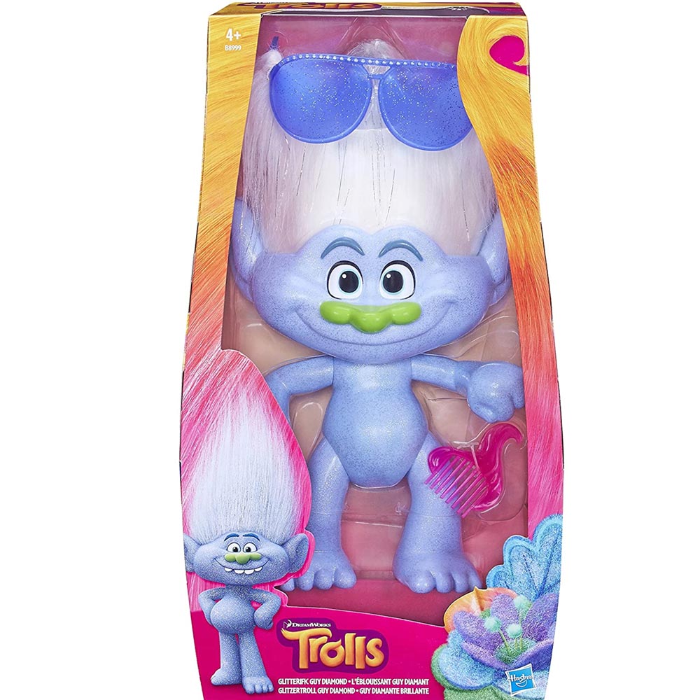 Trolls Personaggio Guy Diamond con Occhiali Peluche e Pettine Giocattolo Bambini