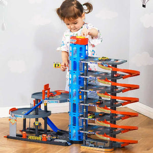 Garage Giocattolo Bambini 6 Piani Rampe Scivolo con 10 Macchinine + Elicottero