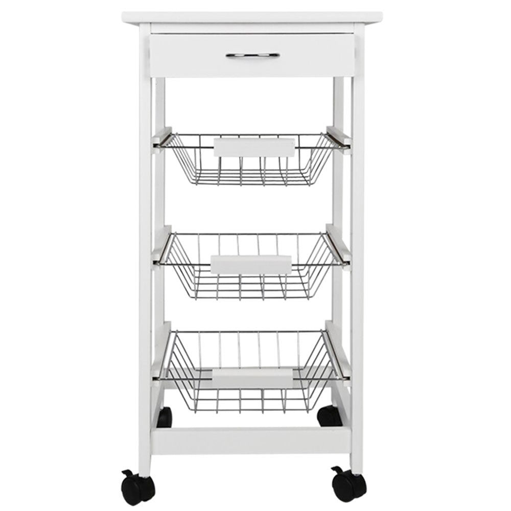 Carrello Cucina legno con Cassetto 3 Cestelli e Ripiano 9 Mattonelle in Ceramica