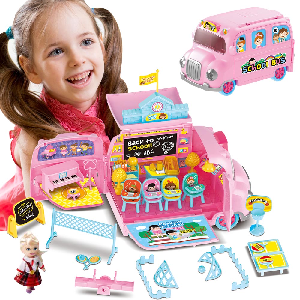 School Bus Playset Scuola Giocattolo Bambini con Bambola e Accessori Gioco