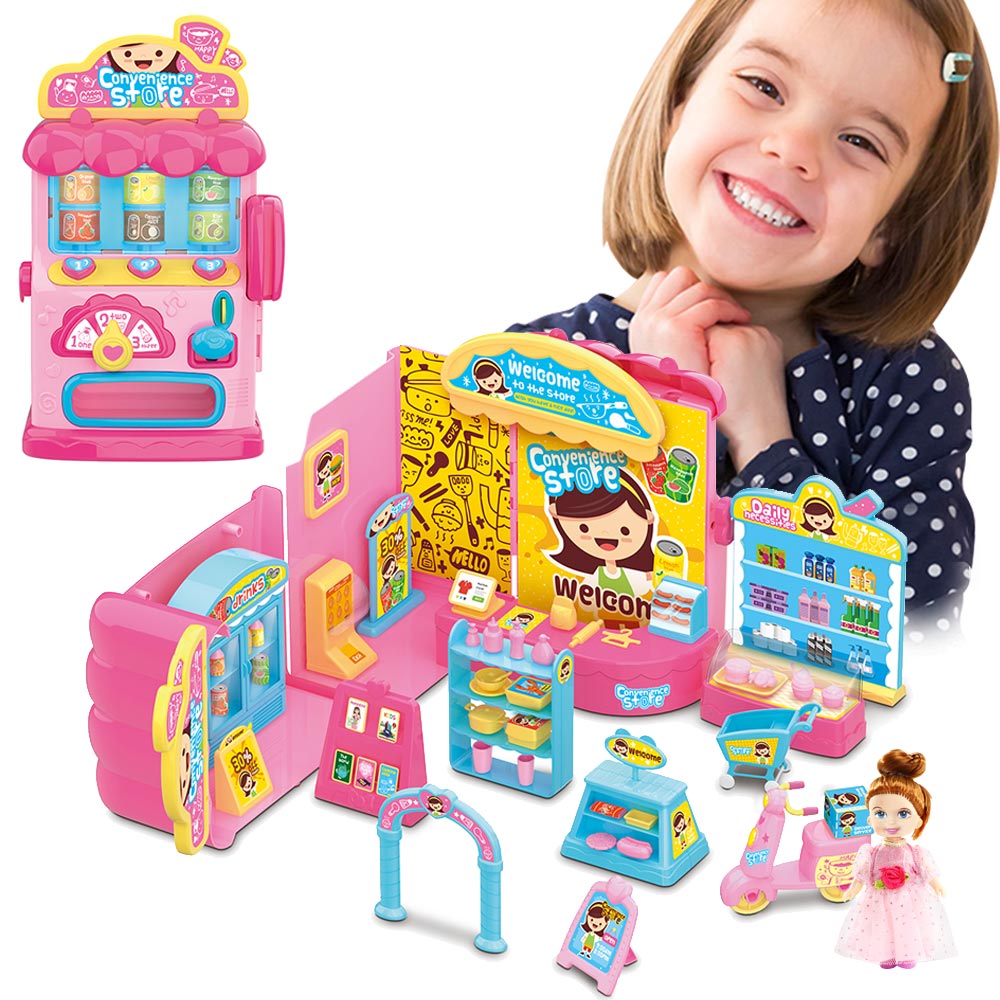 Distributore Dolci Playset Supermercato Giocattolo Bambini con Bambola Accessori